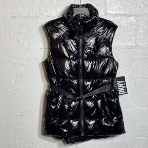 Dkny Sport Women's Puffer Zippered Vest with Removable Belt Black M